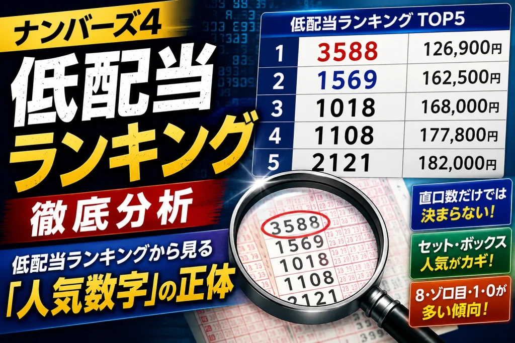 ナンバーズ4低配当ランキング|最低12万6,900円、上位20回の人気数字を分析